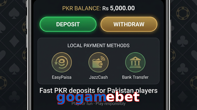 Deposit and withdrawal screen with PKR methods